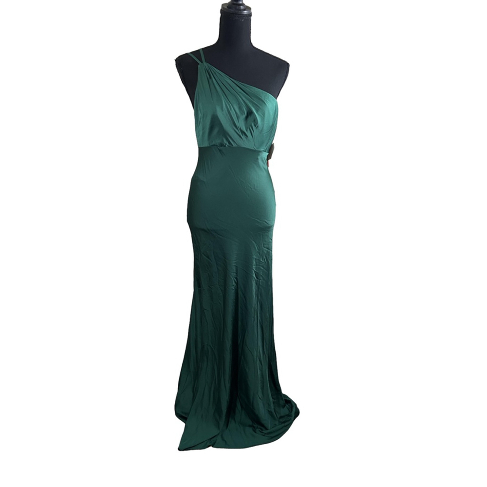 Nwt Ieena For Mac Duggal Emerald One-Shoulder Double Strap Satin Gown Size 4